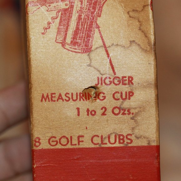 1960'S BAR LIQUOR 19TH HOLE GOLF CLUB SWIZZLE STICKS BOTTLE OPENER CADDY ORG BOX - Picture 3 of 4